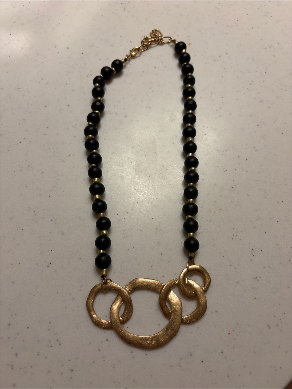 Gold Link Pendant Necklace with Black Beads - Women Jewelry